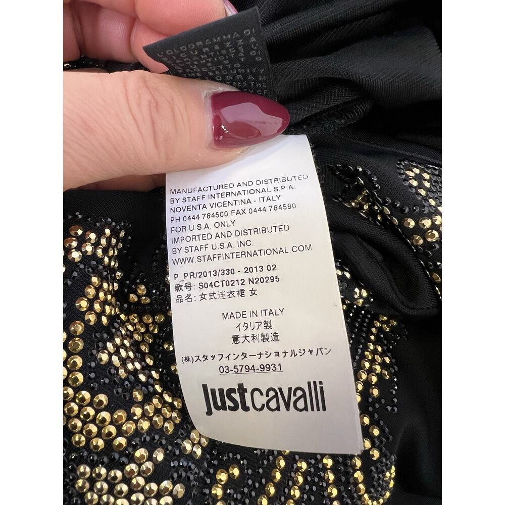 VINTAGE Just Cavalli‎ Dress Gown Black Long Sleeve Gold Embellishment Size S - Picture 14 of 16